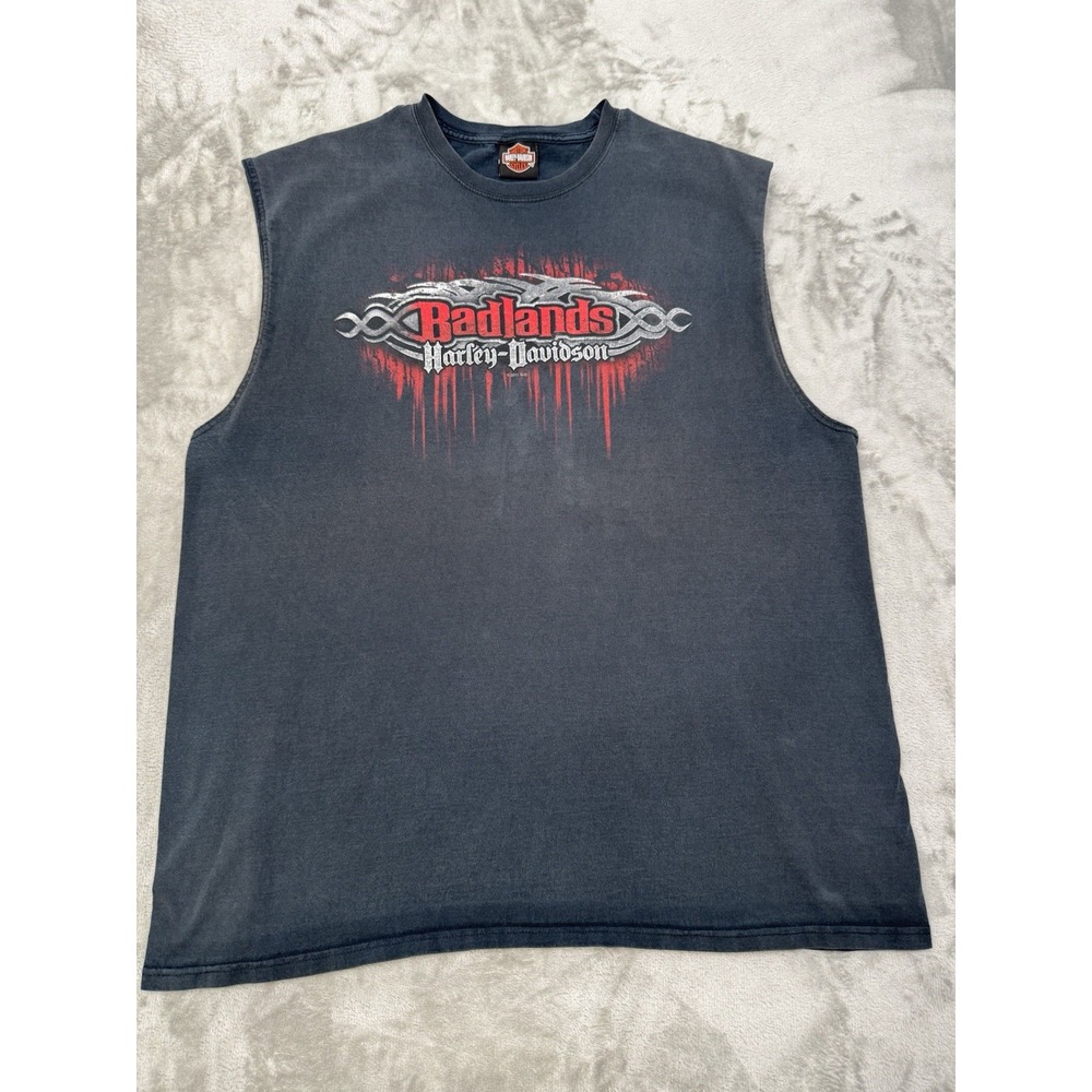Harley Davidson Sleeveless Shirt Mens XL Black Tank Graphic Badlands Biker Moto